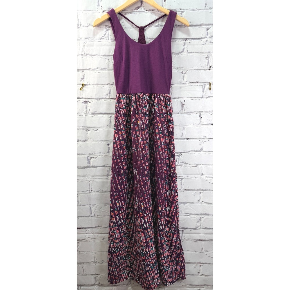 Love Fire Maxi Dress Womens XS Plum Boho Crochet Racerback Stretch Knit Festival